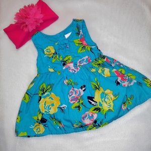 3 month baby girl floral dress with matching pink flower headband